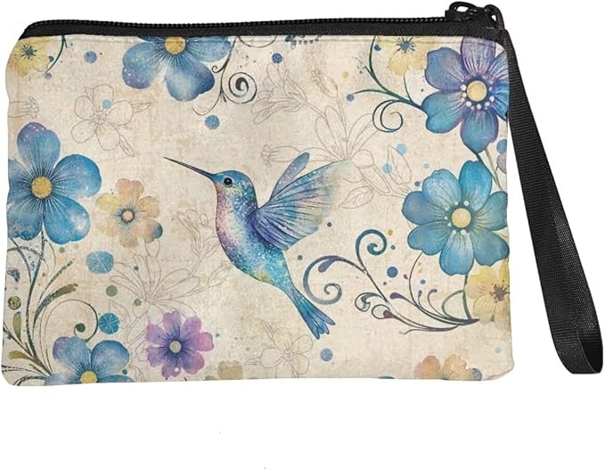 Dolyues Hummingbird Change Purses With Zipper Blue Zipper Coin Purse Womens Wallets And Change Purses Fashion Money Pouch For Women