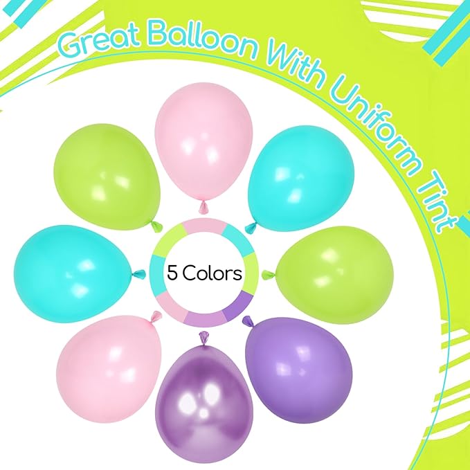 60pcs Blue and Green Balloons 12inch with Metallic Purple Lime Green Teal Light Pink Clear Balloons for Baby Shower Birthday Party Decorations