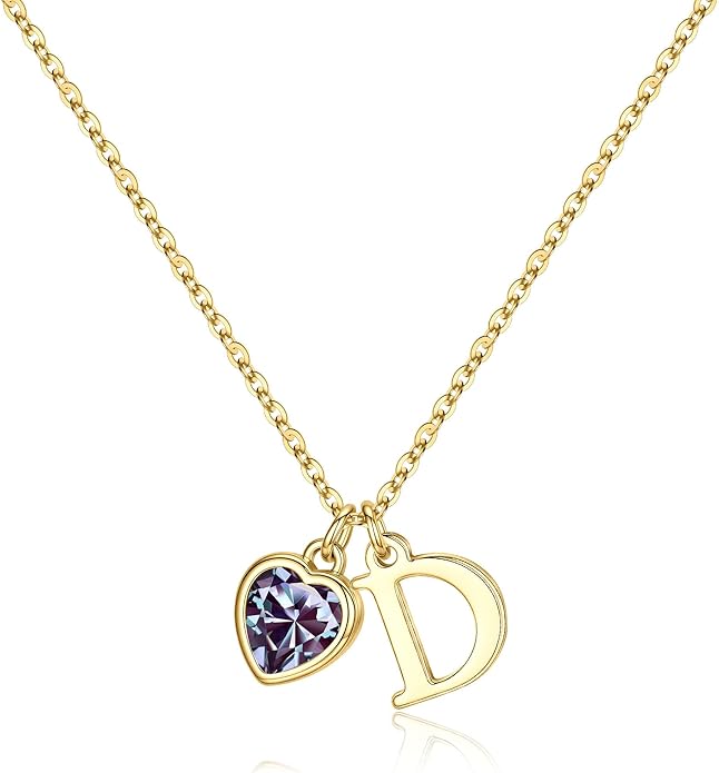 Turandoss Valentines Day Gifts for Her Trendy, Dainty 14K Gold Plated Initial A-Z Heart Birthstone Pendant Necklace Personalized Bridesmaid Birthday Valentines Jewelry Gifts for Women Girls