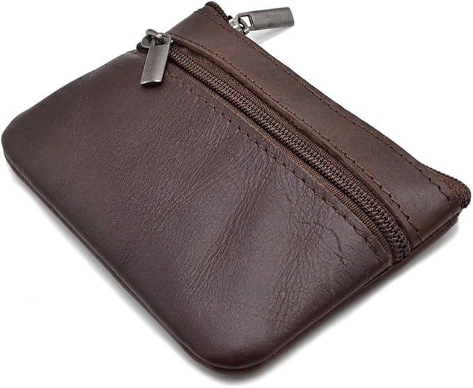Multi-Functional Genuine Leather Wallet - Wine Red Compact Card Holder with 3 Zippers, Built-in Key Ring & Coin Purse for Travel (darkbrown)