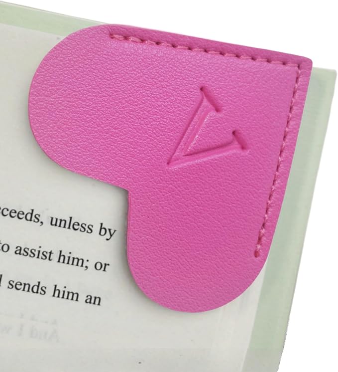 MOTEERLLU Personalized Leather Heart Bookmark with Initials, Handmade, Letter Cute Custom Corner Book Marks for Reading Women, Teachers, Students, Book Lovers, Book Accessories(Rose,V)