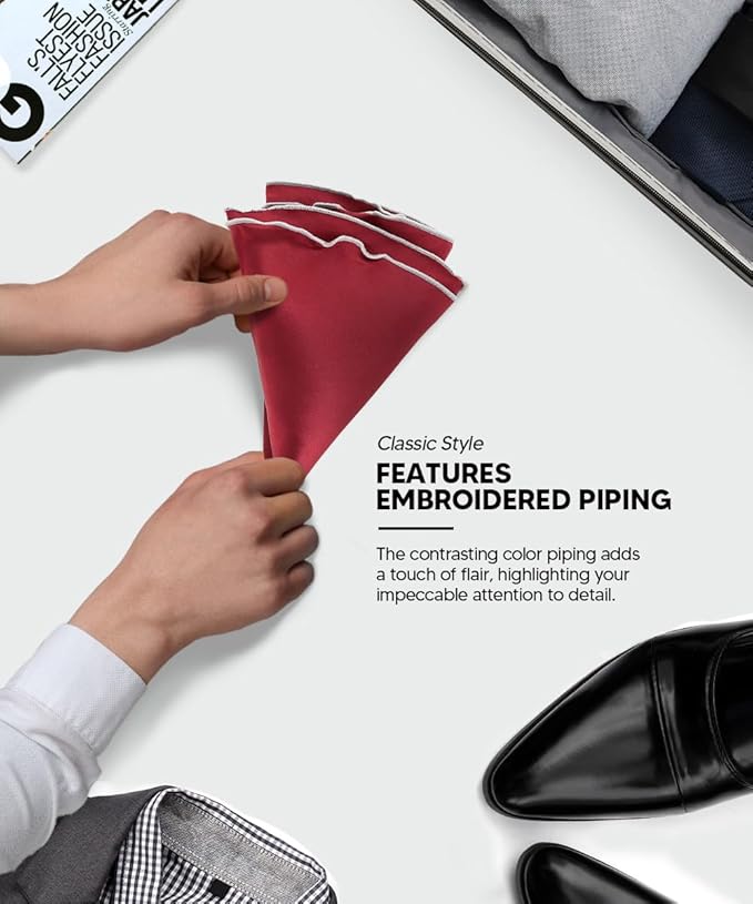 Premium Pre-Folded Four-Point Suit Pocket Square for Men with Sewn Pocket Fold