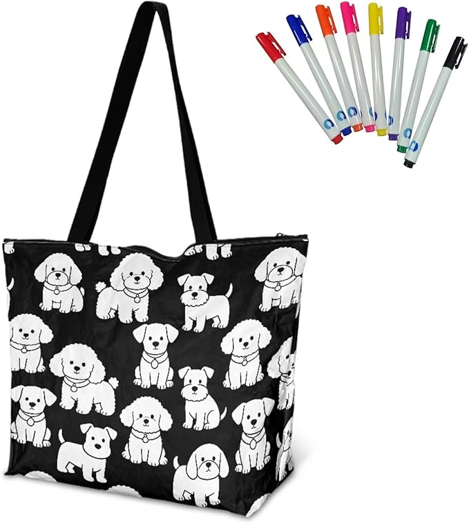 Cartoon Animal Printed DIY Coloring Tote Bag Waterproof Paper Handbags for Women Large Travel Shoulder Bags Purses