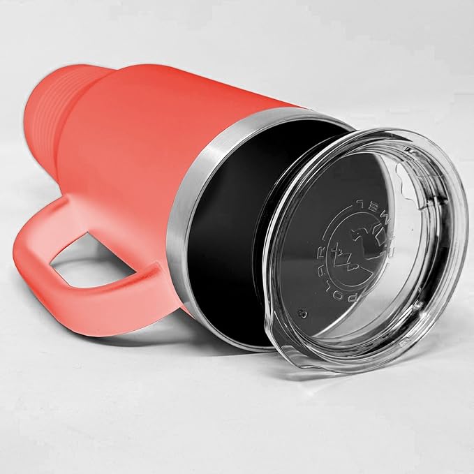 LaserGram 40oz Vacuum Insulated Travel Mug with Handle, Black Widow Spider, Personalized Engraving Included (Coral)