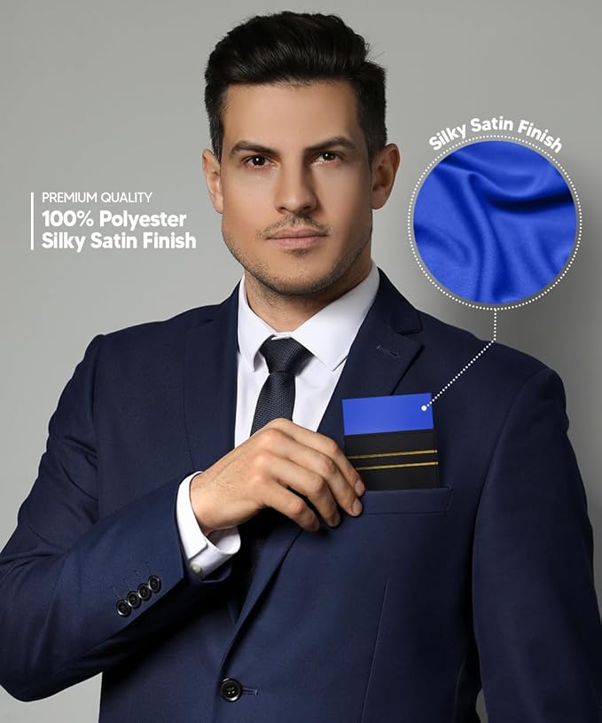 Premium Pre-Folded Four-Point Suit Pocket Square for Men with Sewn Pocket Fold