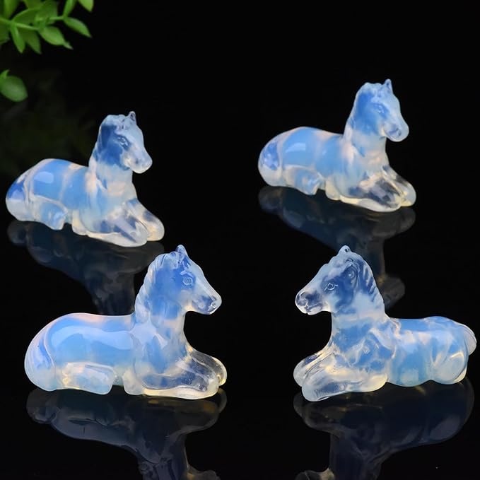 2.2 Inch Opal Horse Crystal Figurines, Hand-Carved Healing Crystals Decor, White Horse Statues Stone Energy Gemstones, in Bedroom Office Meditation Memorial Gifts for Men and Women