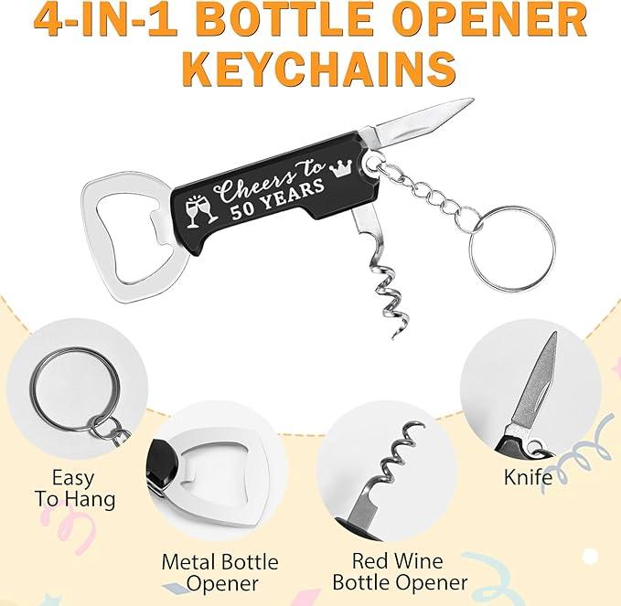 25sets 50th Birthday Party Favors for Guests Including Pens Bottle Opener Keychains Bulk Thank You Cards with Organza Gift Bags for Birthday Anniversary Souvenirs, Cheers to 50 Years