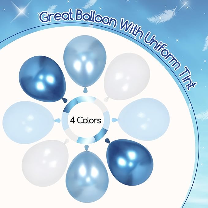 60pcs Blue and White Balloons 12inch with Pastel Pearl Light Blue Confetti White Balloons for Bridal Baby Shower Wedding Birthday Party Decorations