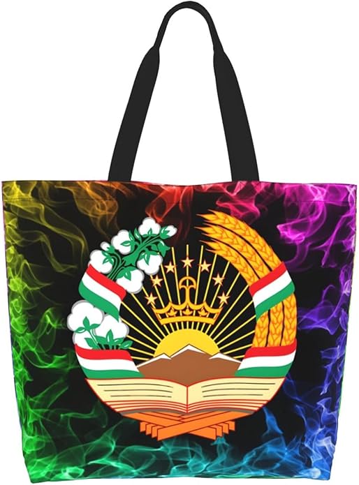 Tajikistan National Emblem Large Reusable Eco-friendly Shopping Bags Portable Storage Handbag