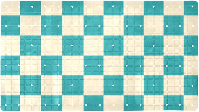 Bathtub Mats for Shower Tub, Squares of Turquoise and Cream Anti-Slip Bath Mats for Inside Tub, Bathroom Shower Mats with Drain Holes and Suction Cups