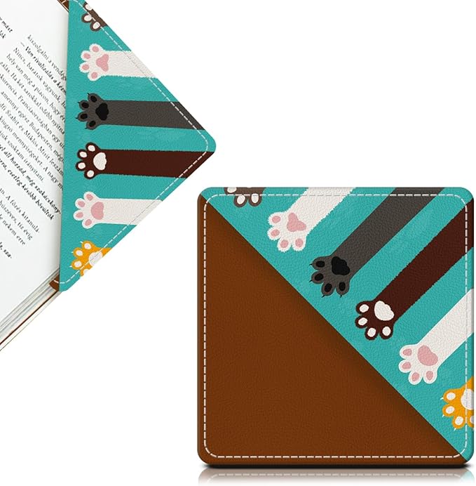 Cute Leather Bookmarks, Fun Triangle Making Corner Bookmark, Book Accessories for Reading Book Lovers, Unbreakable Page Markers for Women Men Cute Colorful Cat Claw