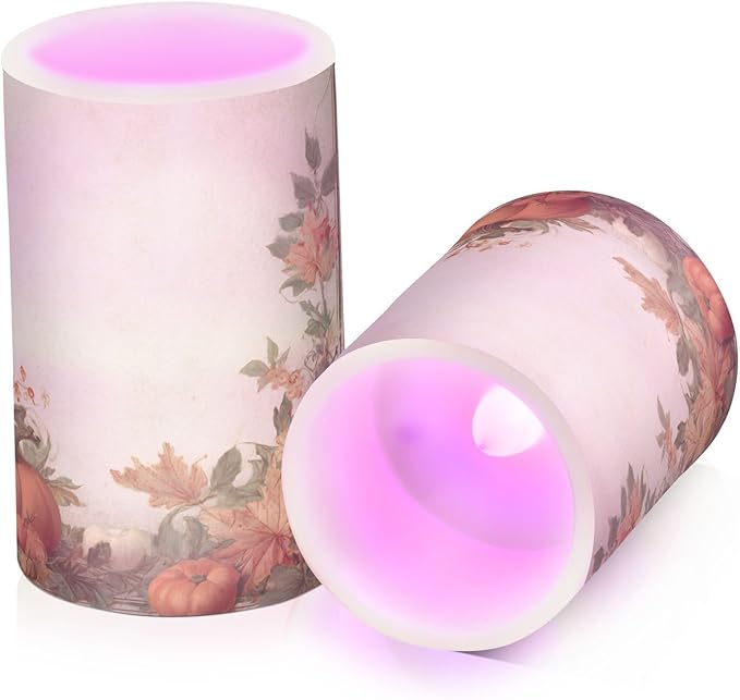 ALAZA Thanksgiving Turkey Pumpkin Fall Autumn1 Flickering Flameless Candles Battery Operated with Remote Timer,Tea Light Candles LED Pillar Votive Candles Set of 2 for Outdoor Indoor Decorations