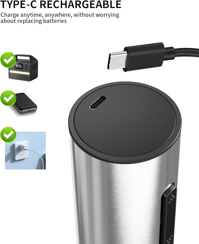 CIRCLE JOY 6-in-1 Electric Wine Opener Set Rechargeable Stainless Steel Wine Opener Gift Set with Foil Cutter, Rechargeable & Manual Wine Aerator Pourers, Vacuum Wine Stopper and Storage Base, Silver