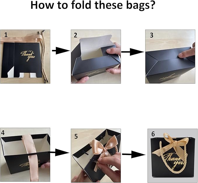 TKSBAG 100 Pack Small Thank You Gift Bags with Handles, 5.5''x 2.5''x4.7'' Mini Black Gift Bags Bulk for Baby Shower, Birthday, Wedding, Party Favors