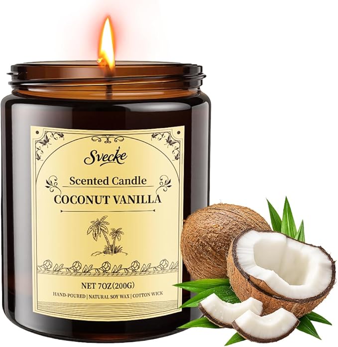 Coconut Vanilla Scented Candles, 7oz Soy Wax Candle, Long Lasting Aromatherapy Jar Candle for Home, Scented Long Burning Candle Gift for Women and Men