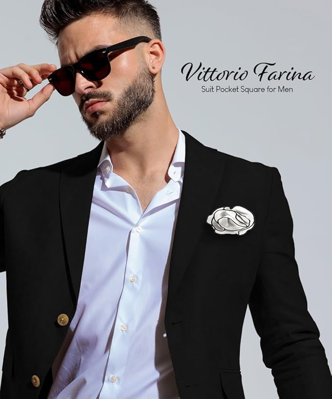 Premium Pre-Folded Four-Point Suit Pocket Square for Men with Sewn Pocket Fold