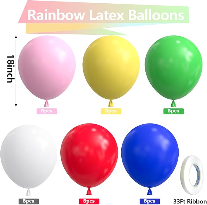 Bezente Rainbow Balloons 18 Inch - 30 Pack Large Thick Assorted Balloons Big Round Colorful Latex Balloons for Birthday Bridal Shower Wedding Party Decorations