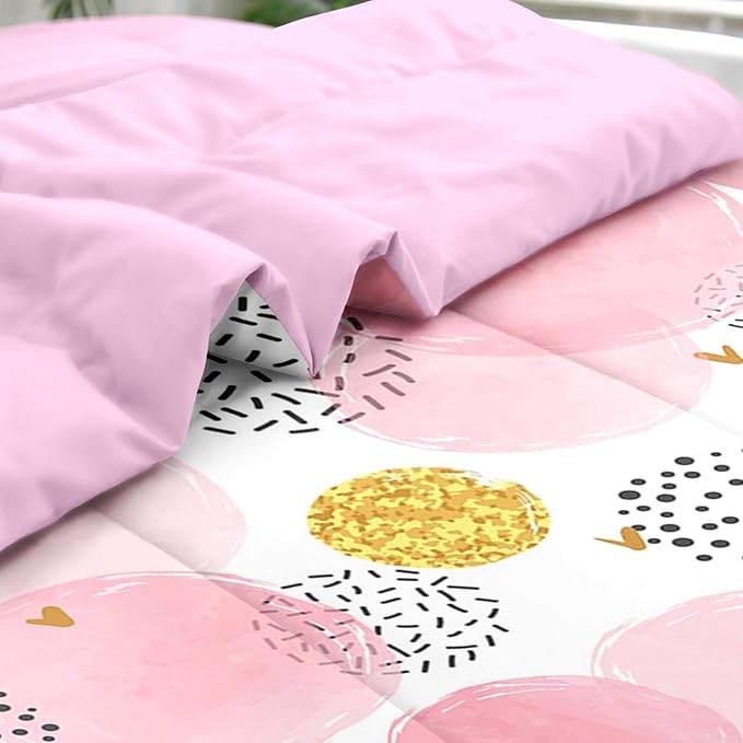 Comforter Set Queen Size, Polka Dot Pink 7 Pcs Bedding for Kids and Adults, Watercolor Spots Circles Bed Sheet Sets with Fitted Sheet 2 Pillowcases & 2 Shams for Bedroom Bed Decor