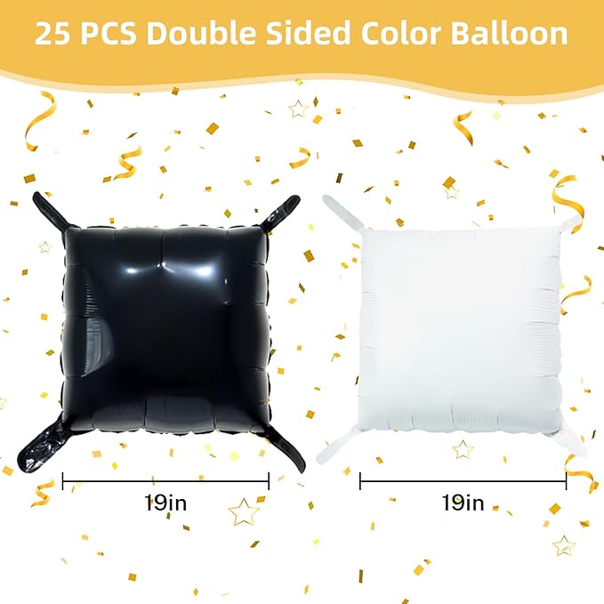 Black and White Square Foil Balloon Wall, 25 PCS Double Sided Checkered Balloons Flat Square Balloon Backdrop for Checkerboard Racing Themed Birthday Party Background Decoration