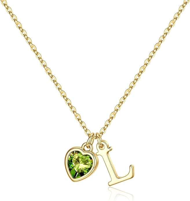 Turandoss Valentines Day Gifts for Her Trendy, Dainty 14K Gold Plated Initial A-Z Heart Birthstone Pendant Necklace Personalized Bridesmaid Birthday Valentines Jewelry Gifts for Women Girls