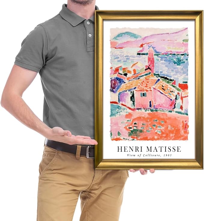 Wieco Art Framed Wall Art View of Collioure 1905 by Henri Mattise Abstract Colorful Art Matisse Posters Canvas Prints for Wall and Home Office Decorations Bronze Gold Frame