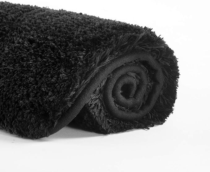 Suchtale Non Slip Bath Mat (20 x 32, Black) - Water Absorbent, Soft Microfiber Shaggy Bathroom Rug, Machine Washable, Thick Plush Shower Mat