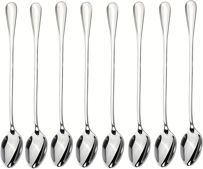 dhrbsx Long-Handled ice Tea Spoon, Cocktail stir Spoons, Stainless Steel Coffee Spoons, ice Cream Scoop Set of 8