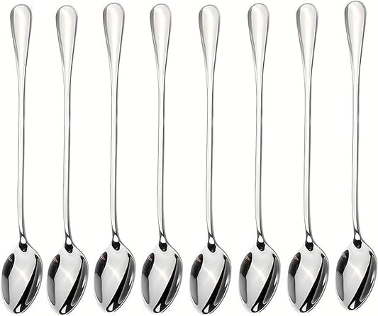 dhrbsx Long-Handled ice Tea Spoon, Cocktail stir Spoons, Stainless Steel Coffee Spoons, ice Cream Scoop Set of 8