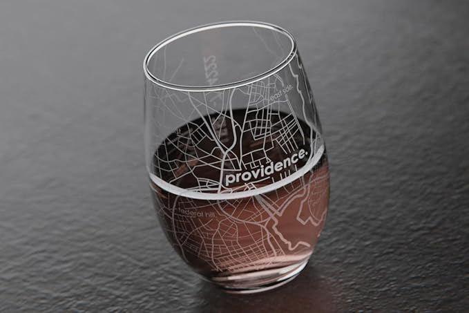 Well Told Engraved Providence Rhode Island Map Stemless Wine Glass, Etched Glass (15 oz, Clear) City Custom Gifts for Lovers