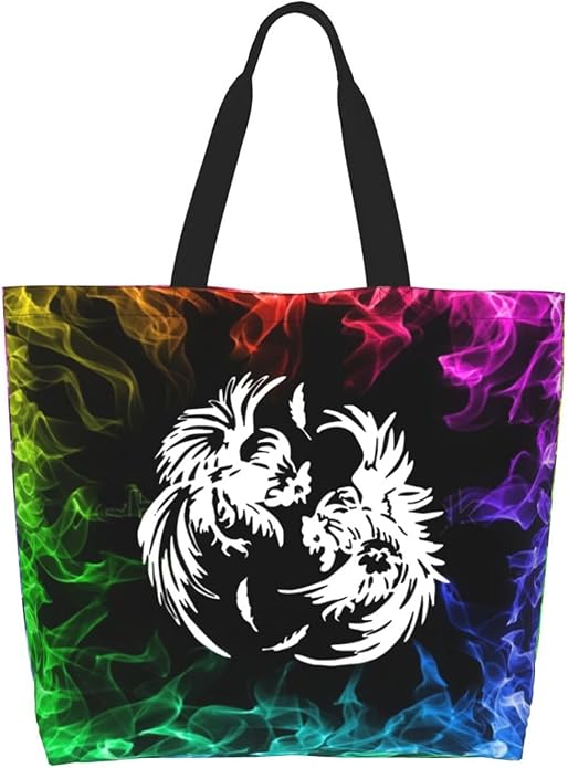 Roosters Fighting Large Reusable Eco-friendly Shopping Bags Portable Storage Handbag