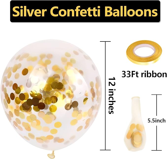 Bezente Gold Confetti Latex Party Balloons - 60 Pack 12 inch Helium Gold Confetti Balloons with Golden Paper Confetti Dots for Wedding Graduation Bridal Shower Birthday Party Decorations