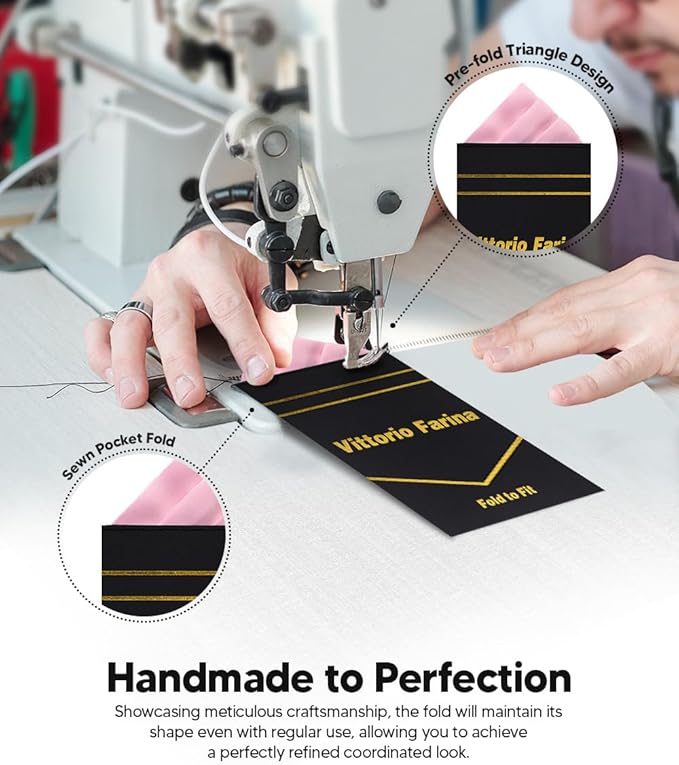 Premium Pre-Folded Four-Point Suit Pocket Square for Men with Sewn Pocket Fold