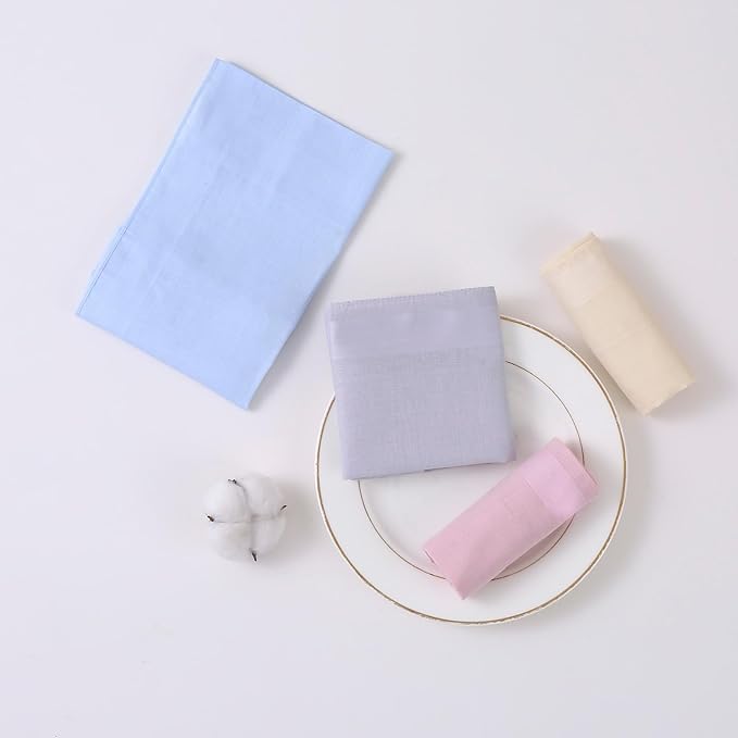 HOULIFE 100% Cotton Unisex Handkerchiefs, Solid Stripe Handkerchiefs for Men & Women Soft Cotton Hankies 15.7x15.7 ”