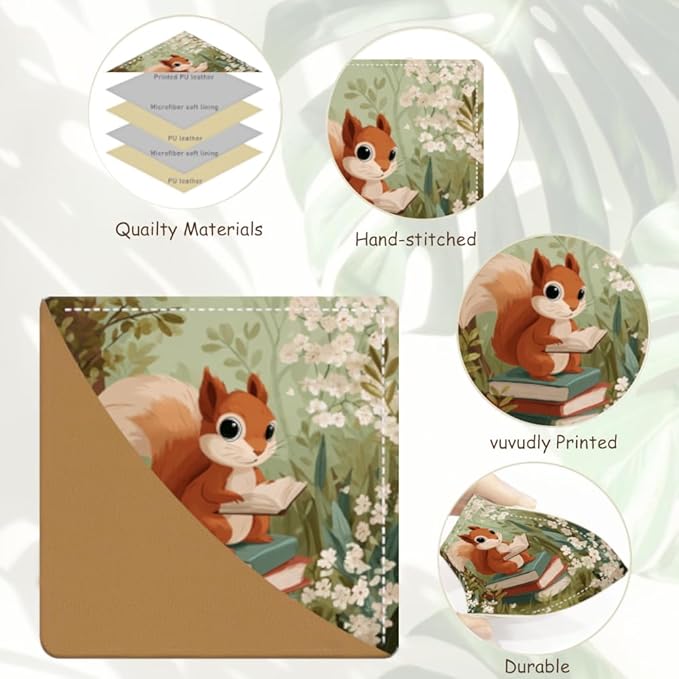 2PCS Leather Bookmarks 3.54 x 3.54 Inch Cute Squirrel Reading Books Design Reading Accessories for Books Journals Bibles Travel Diary Students Teachers and Book Lovers Gift