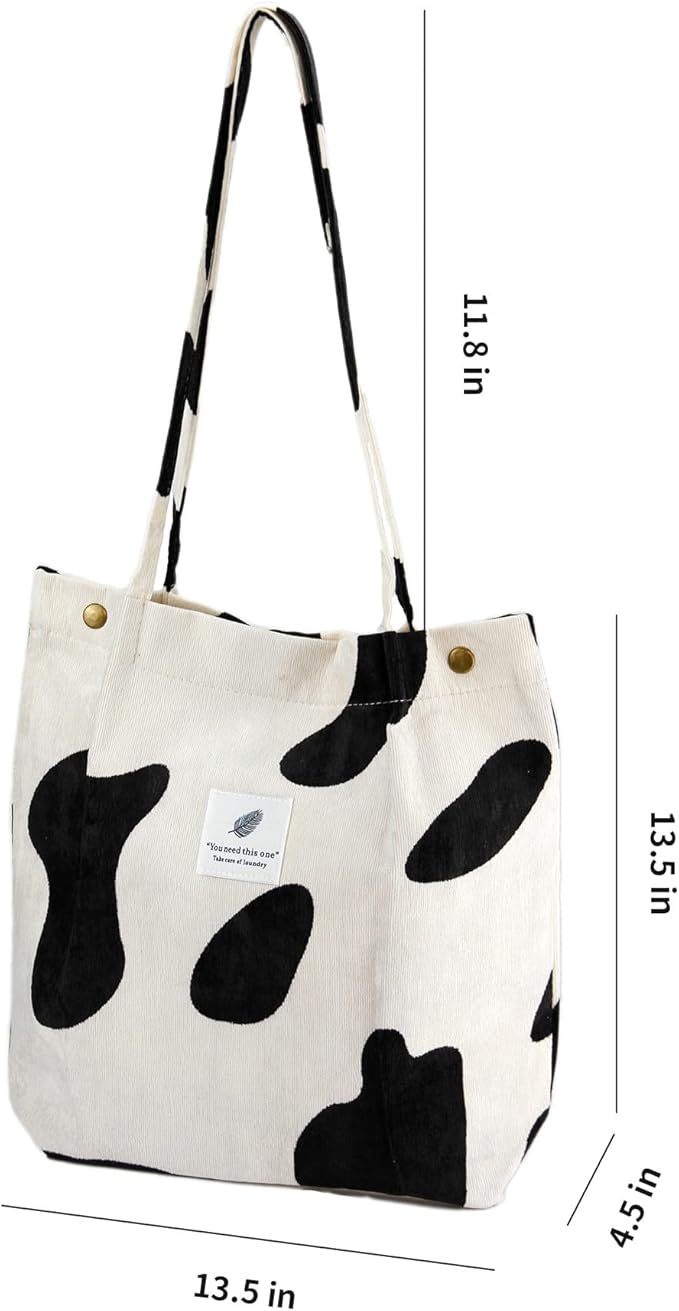 Corduroy Tote Bag Cute Tote Bags for Women Shoulder Bag with Inner Pocket for Work Beach Travel and Shopping Grocery