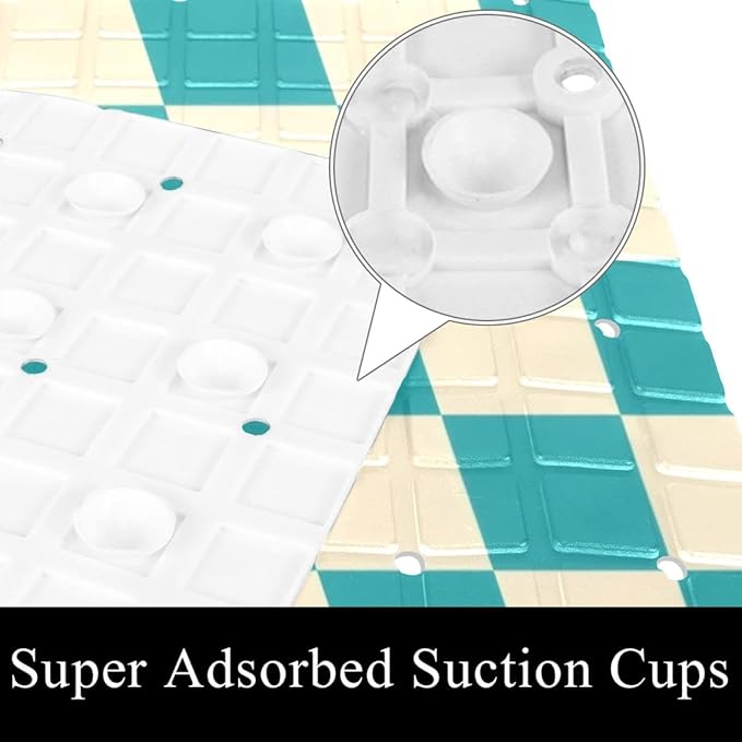 Bathtub Mats for Shower Tub, Squares of Turquoise and Cream Anti-Slip Bath Mats for Inside Tub, Bathroom Shower Mats with Drain Holes and Suction Cups