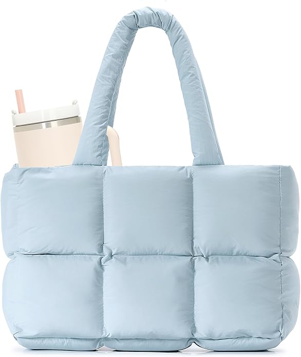 Herald Puffer Tote Bag for Women, Large Quilted Puffy Handbag Lightweight Satchel Purse with Cup Holder & Compartment