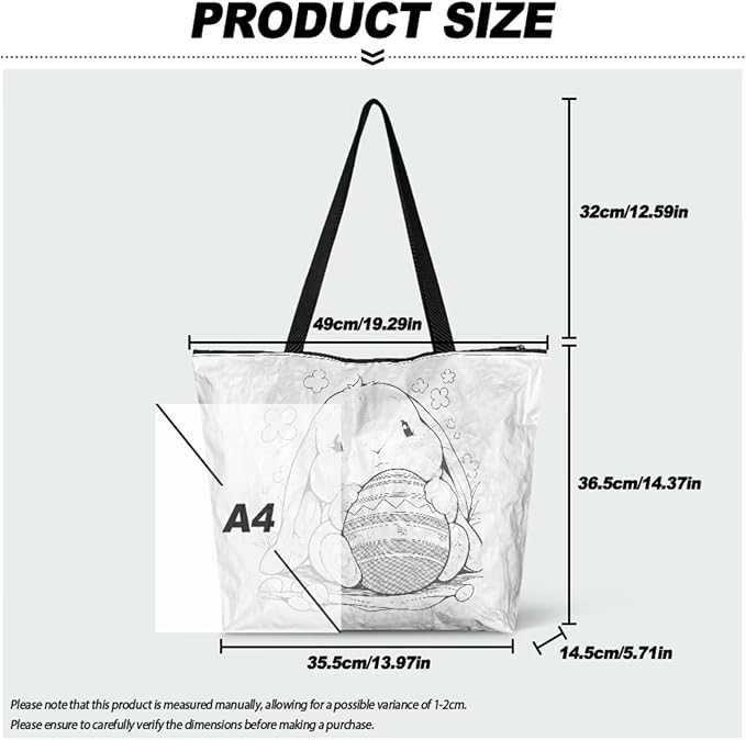 Cartoon Animal Printed DIY Coloring Tote Bag Waterproof Paper Handbags for Women Large Travel Shoulder Bags Purses