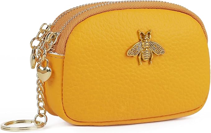 imeetu Women Leather Coin Purse, Small 2 Zippered Change Pouch Wallet