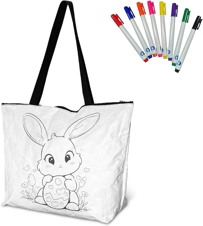 Cartoon Animal Printed DIY Coloring Tote Bag Waterproof Paper Handbags for Women Large Travel Shoulder Bags Purses