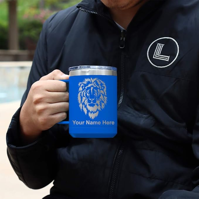 LaserGram 15oz Vacuum Insulated Coffee Mug, Bronco Rider, Personalized Engraving Included (Dark Blue)