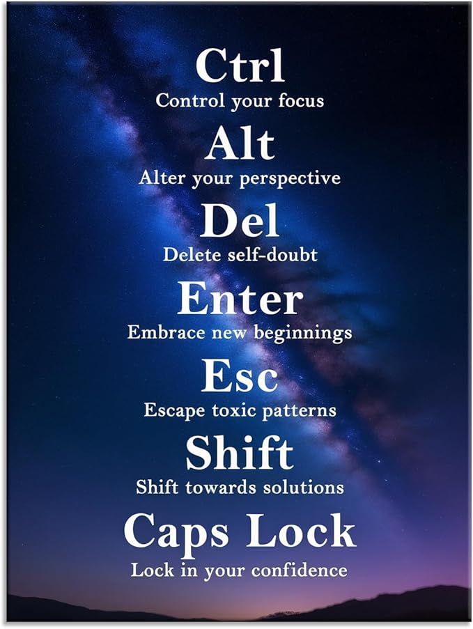 Ctrl Alt Del Shift Signs Motivational Canvas Wall Art Confidence Quote Inspirational Poster Inspiring Painting Prints Wall Pictures for Living Room Office Home Decor Framed Artwork [30''W x 40''H]