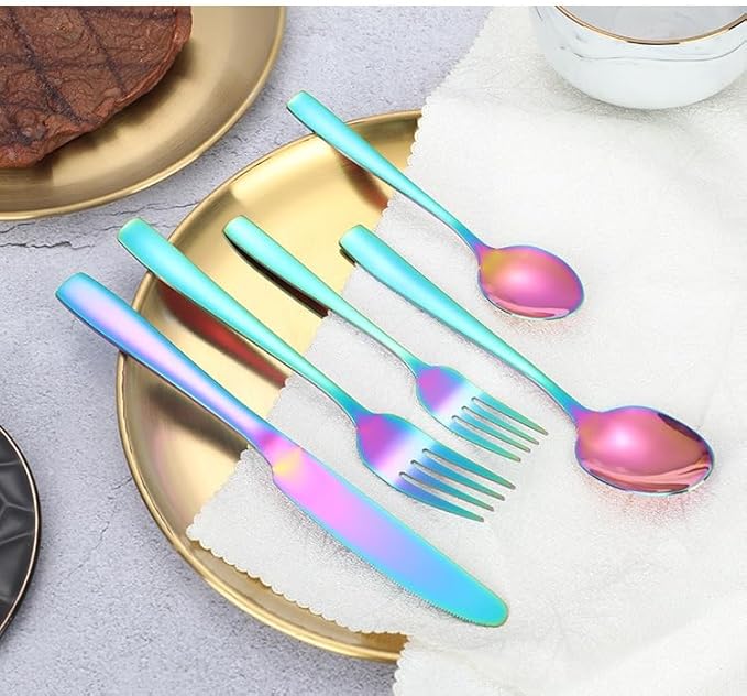 Rainbow Teaspoon Set of 6, 6 inches Mini Stainless Steel Silverware Dessert Spoons Espresso Spoons for Home, Kitchen, Restaurant, Mirror Finish and Dishwasher Safe
