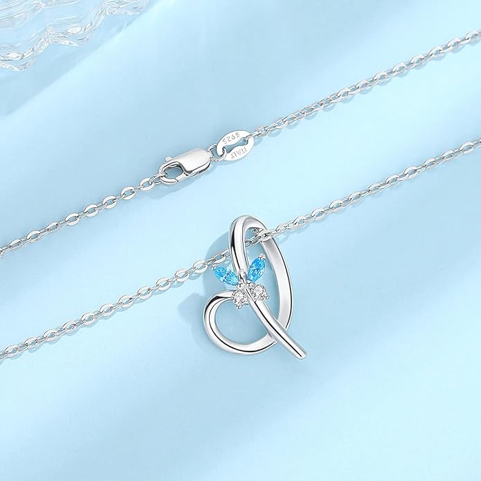 EUDORA Sterling Silver Butterfly Initial Necklaces for Women, Elegant Letter Neckles Personalized Gift for Mother, Sister, Daughter, 18 inch Chai