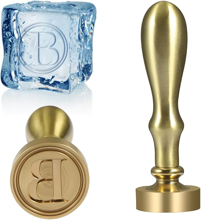 Ice Cube Stamp for Cocktails Ice Stamp Brass Head with Handle, Ice Branding Stamp for Ice Cubes Cocktail Whiskey Drinks Party Wedding Making DIY Crafting (Letter B)
