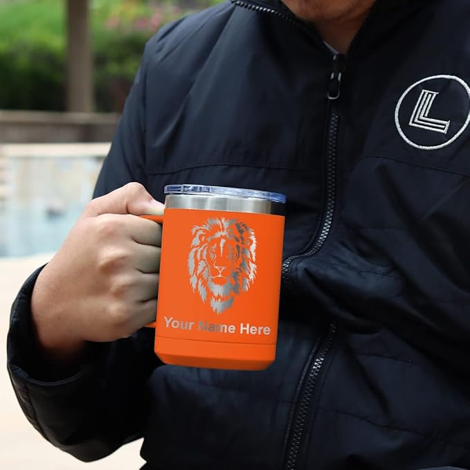 LaserGram 15oz Vacuum Insulated Coffee Mug, Cup of Coffee, Personalized Engraving Included (Orange)
