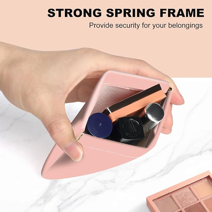 2Pcs PU Leather Small Squeeze Coin Purse Pouch Mini coin Bag Unique And Cute Wallet Cosmetic Bags Change Bag For Women Girls Men （Pink