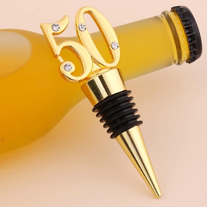 24-Pack 50 Wine Bottle Stopper for 50th Wedding Birthday Party Decoration 50 Years Old Wine Stopper Fun Gift for Wine Lovers (Gold 50th)
