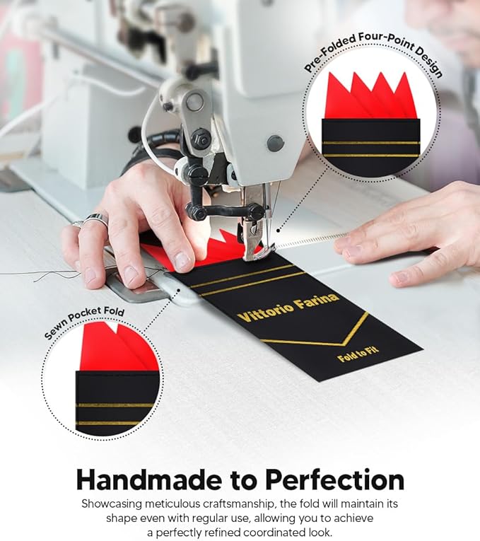 Premium Pre-Folded Four-Point Suit Pocket Square for Men with Sewn Pocket Fold
