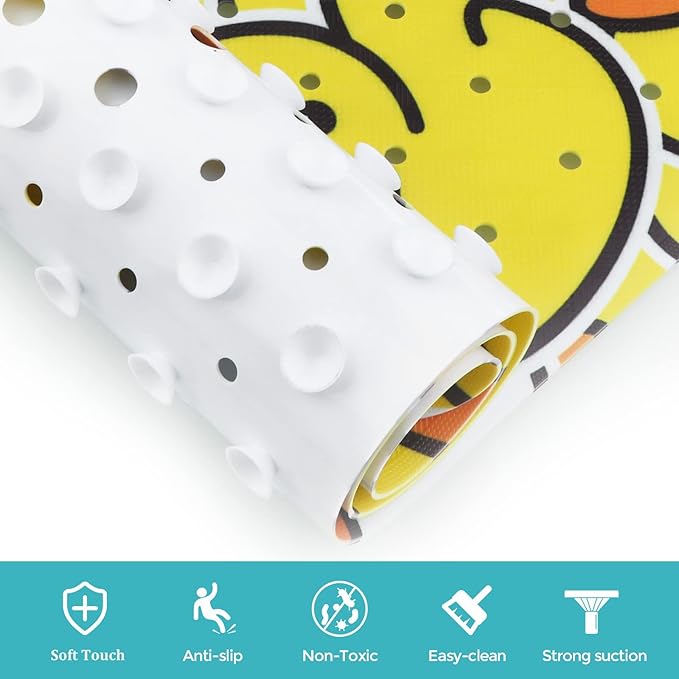 Bathtub Mat Non Slip Shower Mat for Kids Adults & Elderly 40X16 Inch Extra Long Anti Slip Bath Mats for tub Mat with Suction Cups and Drain Holes,Duck